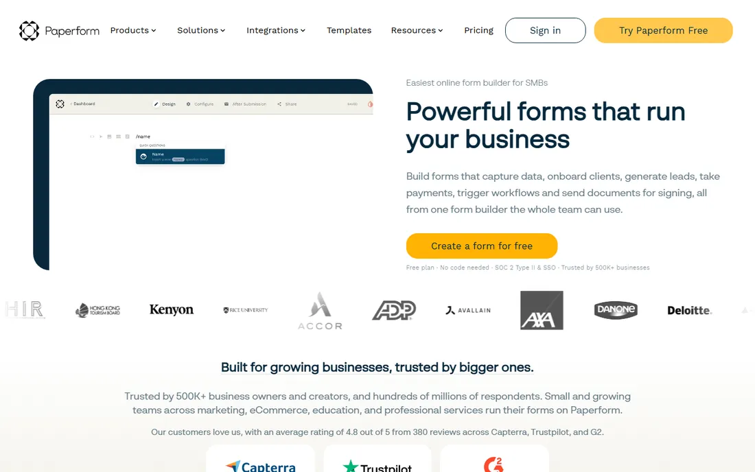 Paperform homepage