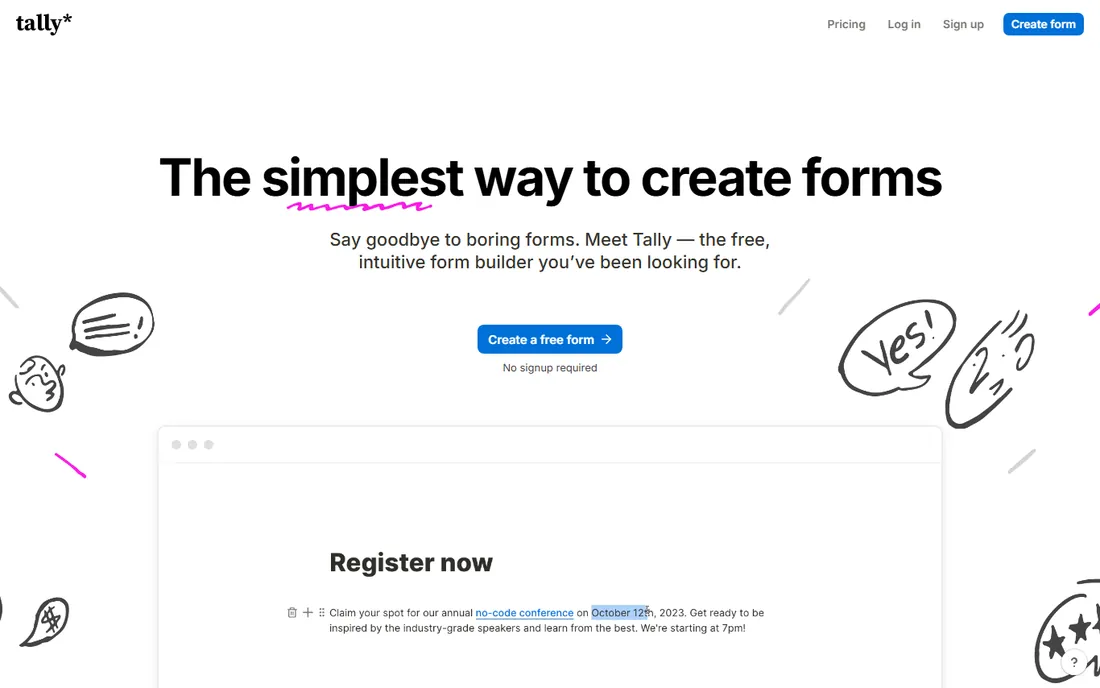 Tally homepage