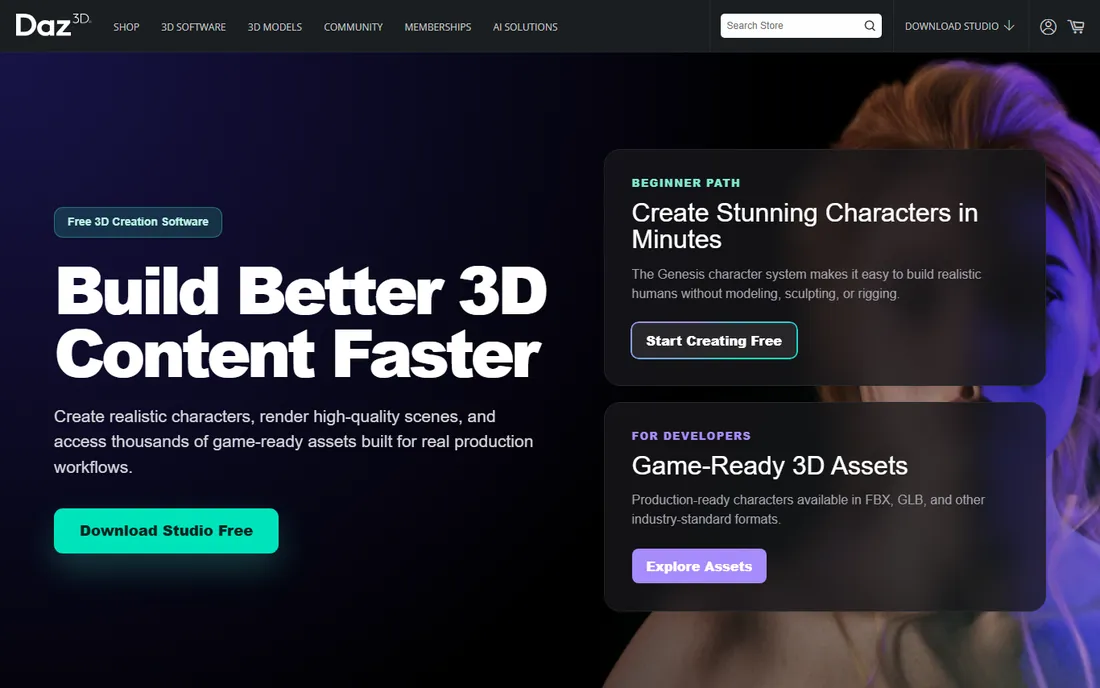 Daz Studio homepage