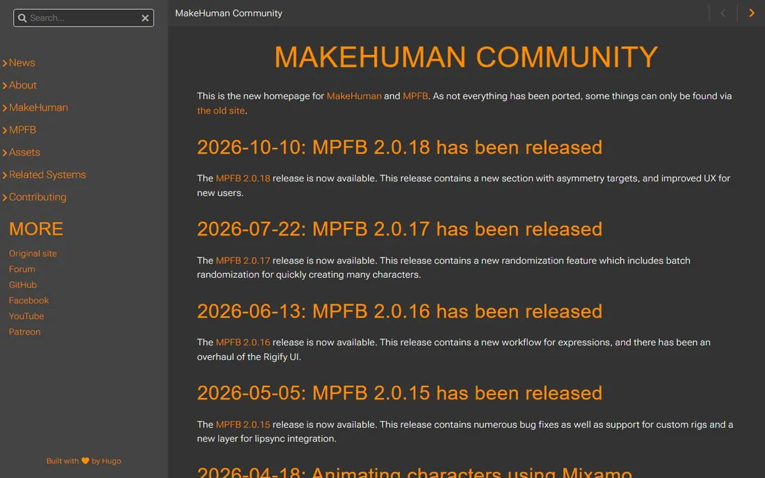 MakeHuman homepage