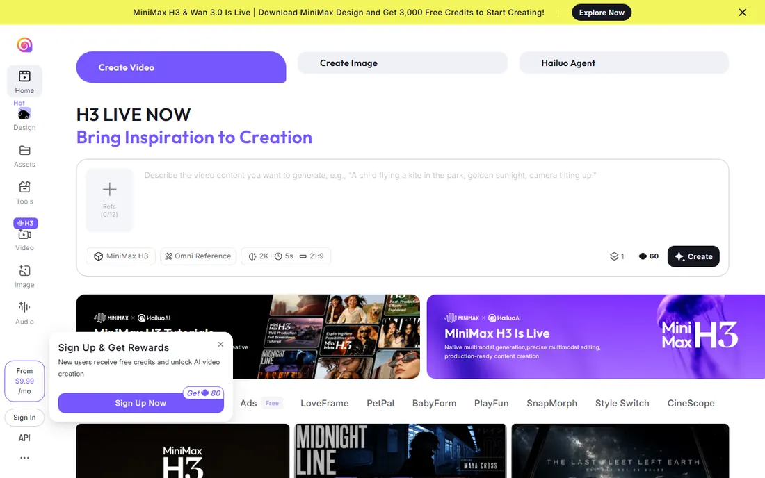 Hailuo AI homepage