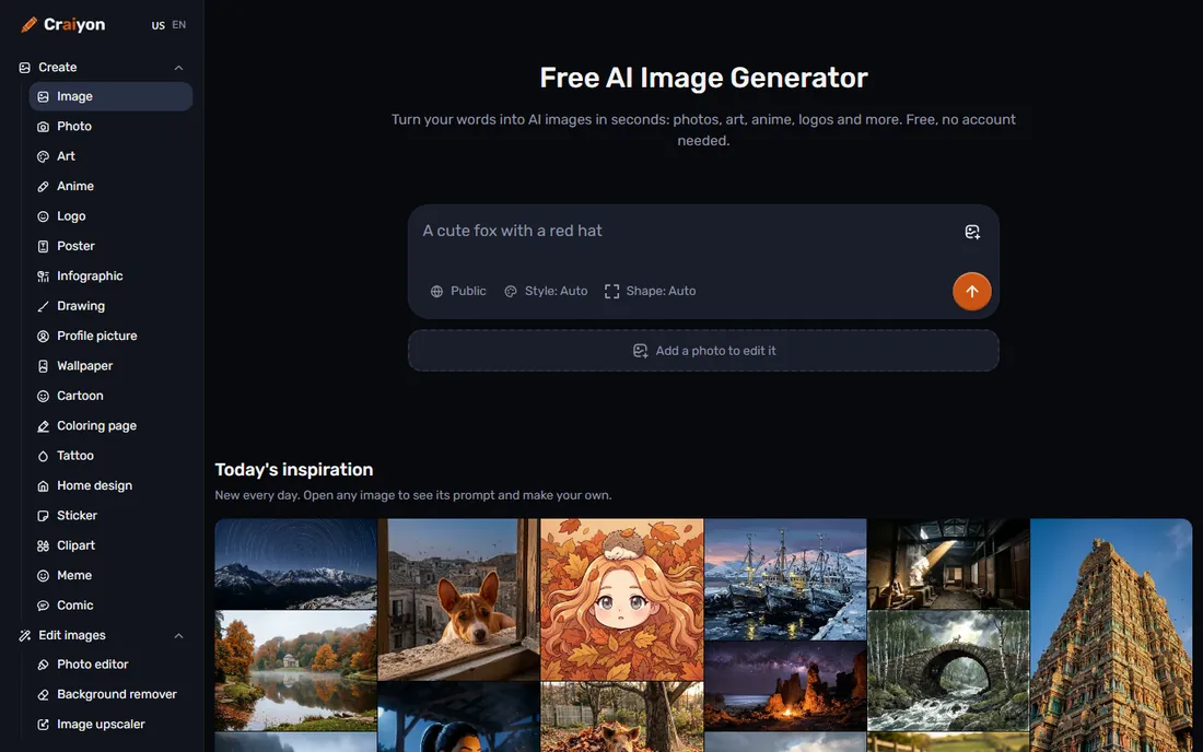 Craiyon homepage