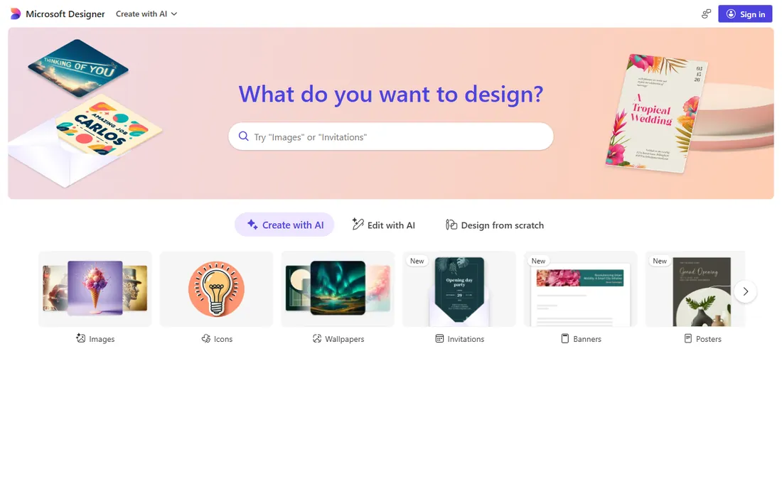Image Creator (Microsoft Designer) homepage