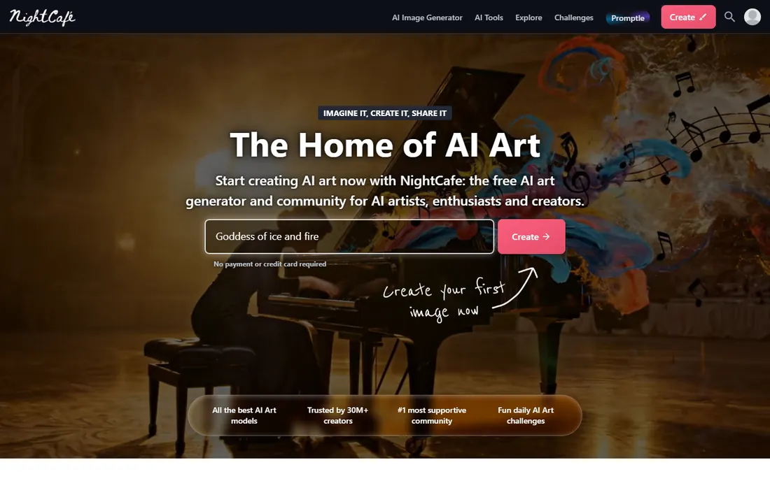 NightCafe homepage