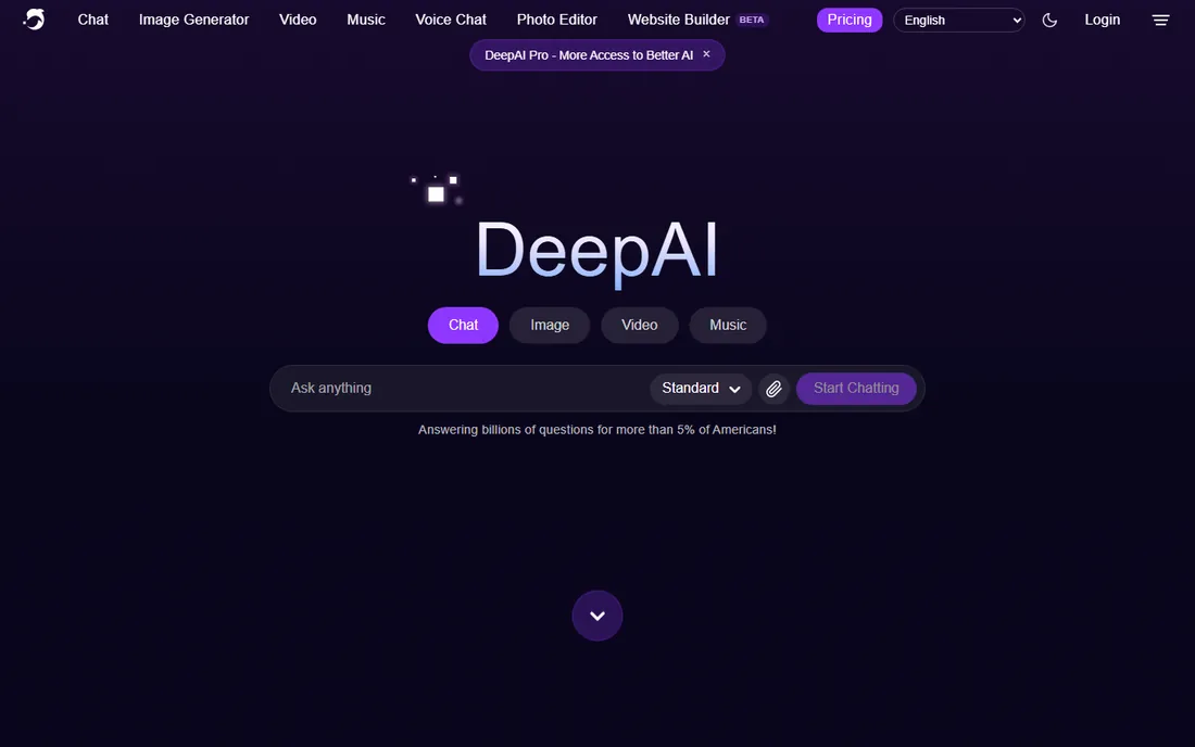 DeepAI homepage