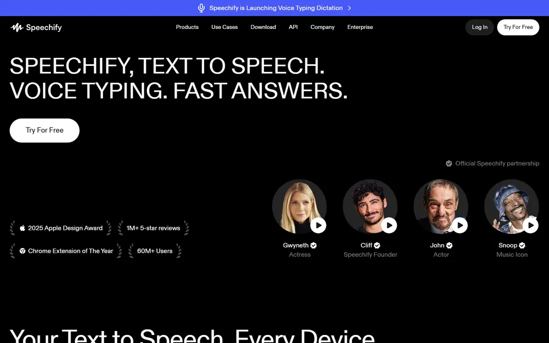 Speechify Studio homepage