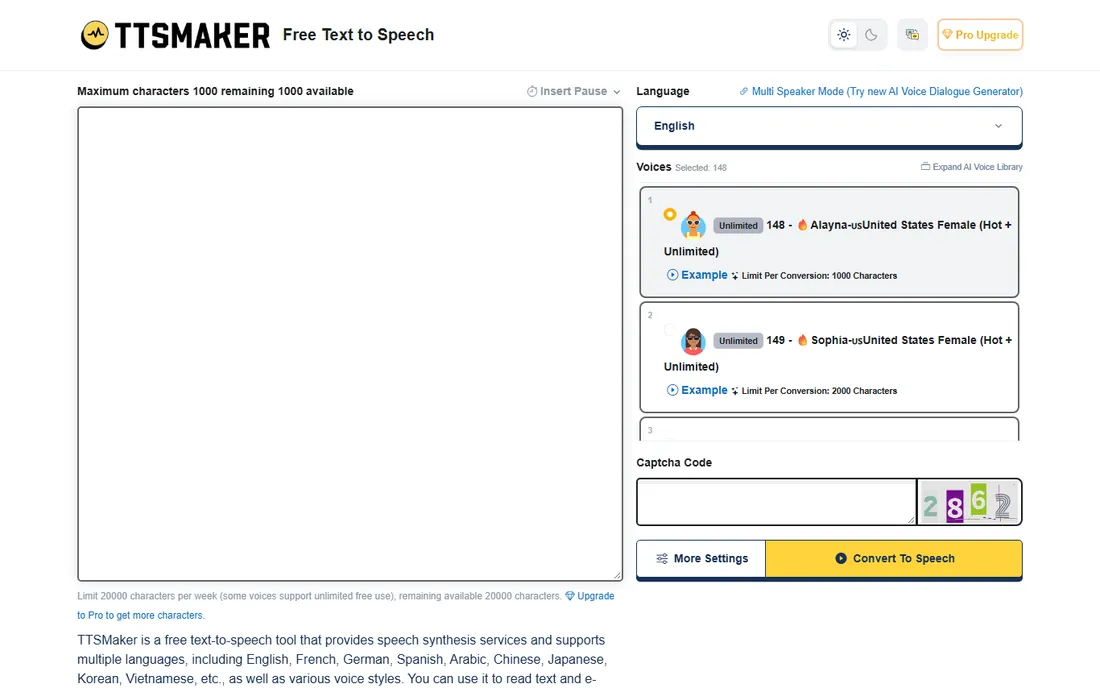 TTSMaker homepage
