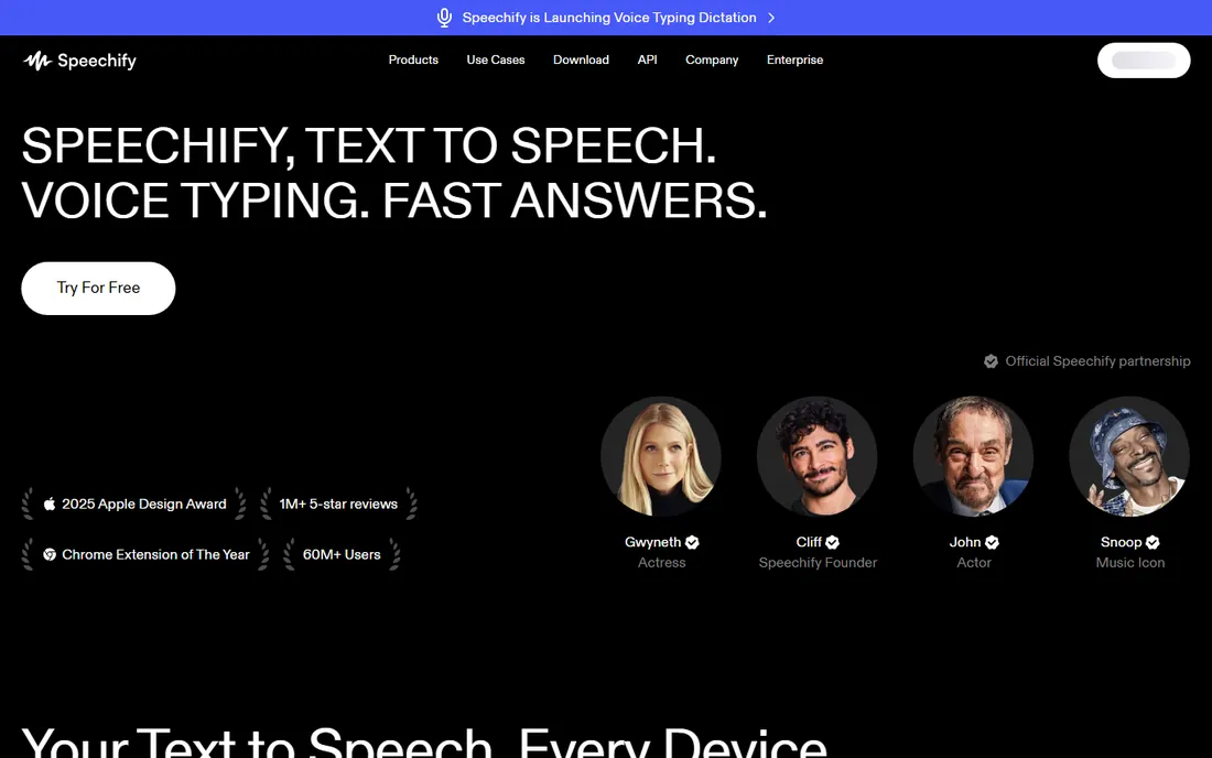 Speechify homepage