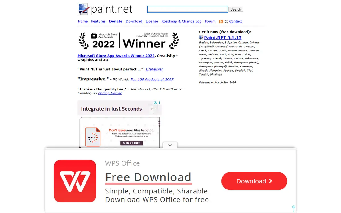 Paint.NET homepage