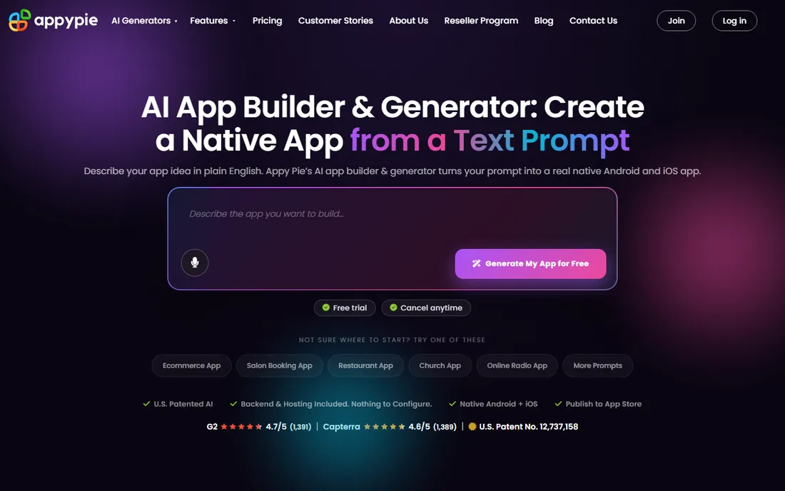 Appy Pie homepage