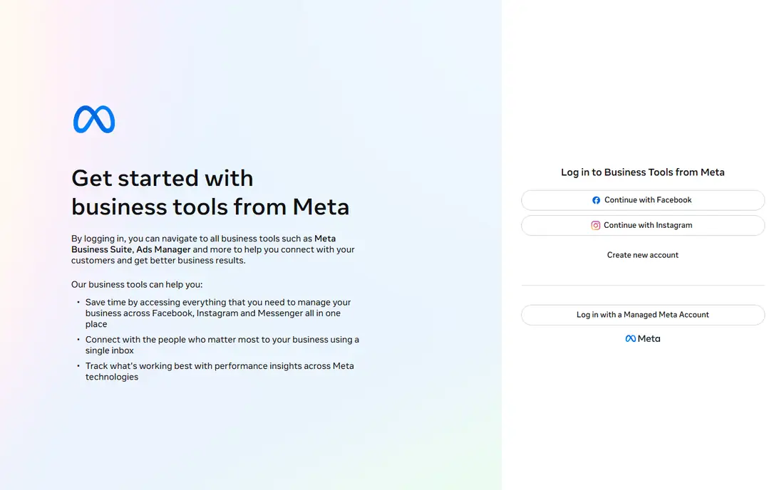 Meta Business Suite homepage
