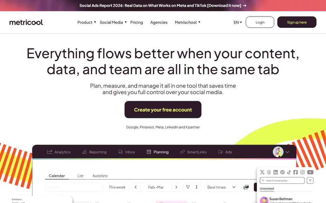 Metricool homepage