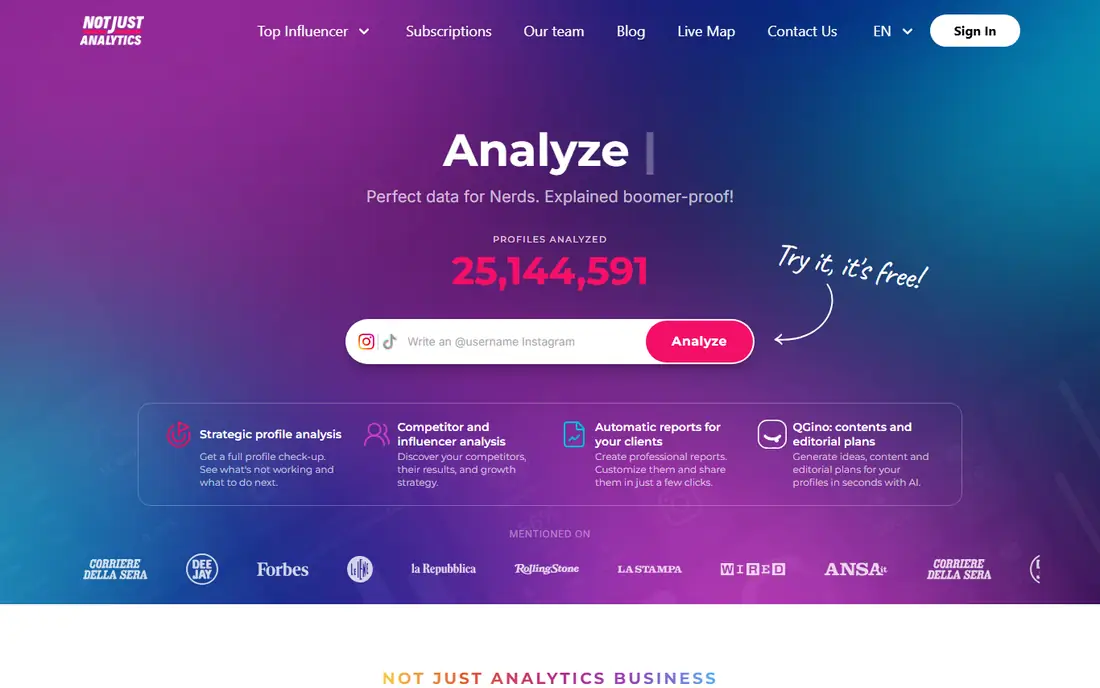 NotJustAnalytics homepage