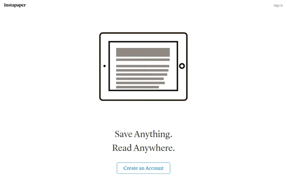 Instapaper homepage
