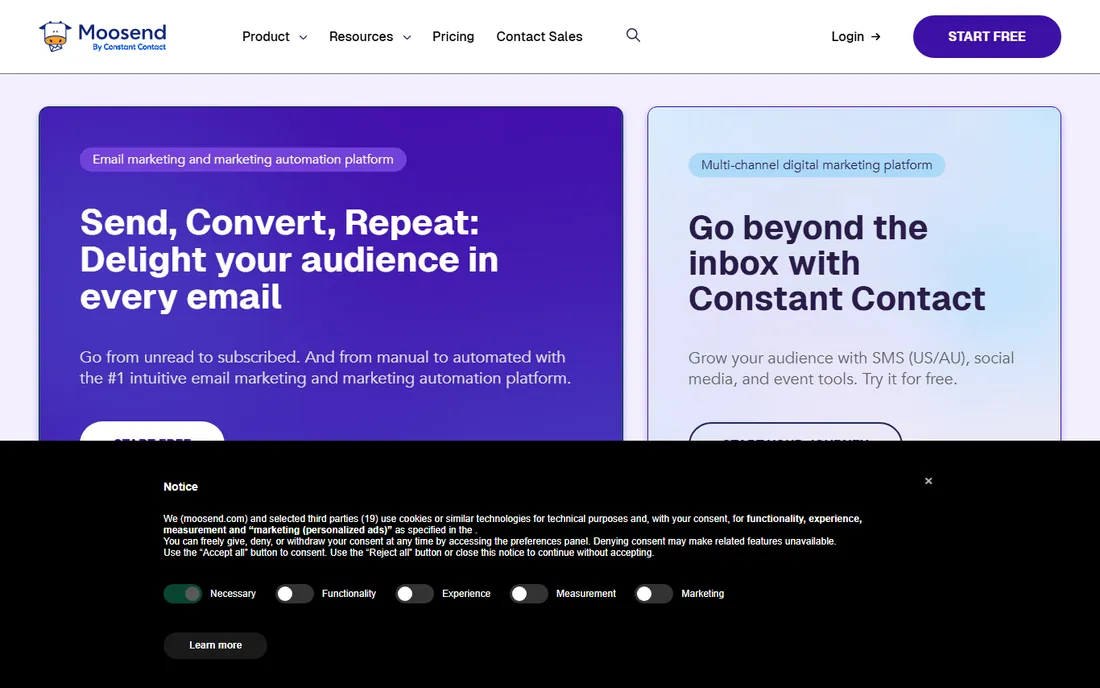 Moosend homepage