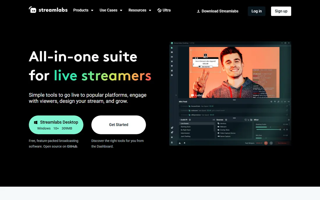 Streamlabs Desktop homepage