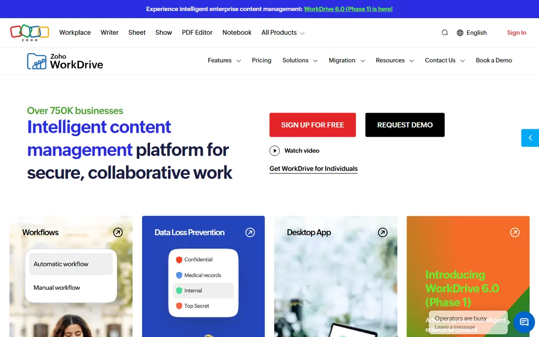Zoho WorkDrive homepage