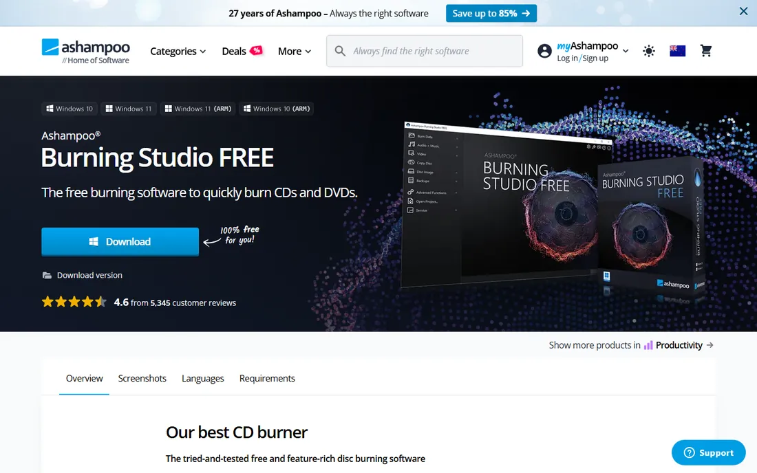 Ashampoo Burning Studio Free homepage