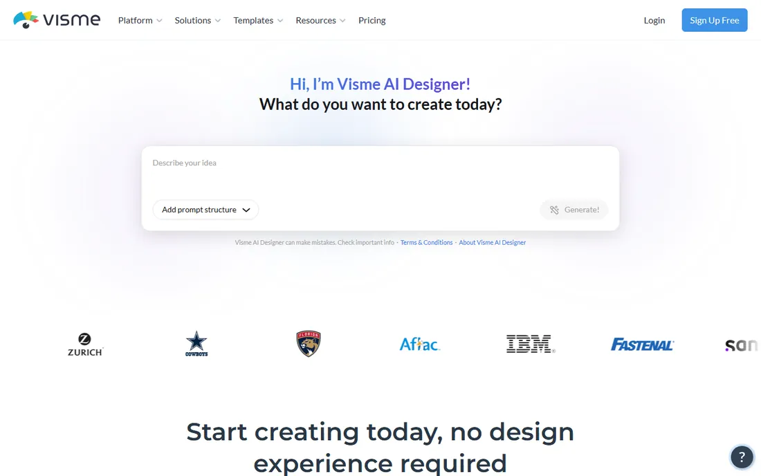 Visme homepage