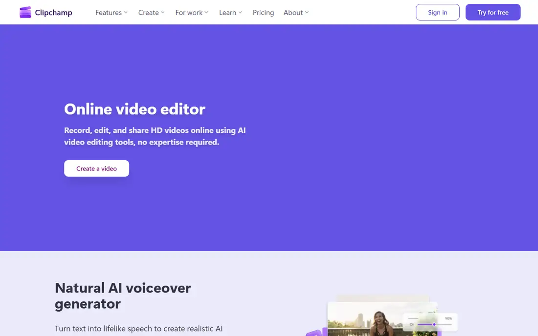 Clipchamp homepage