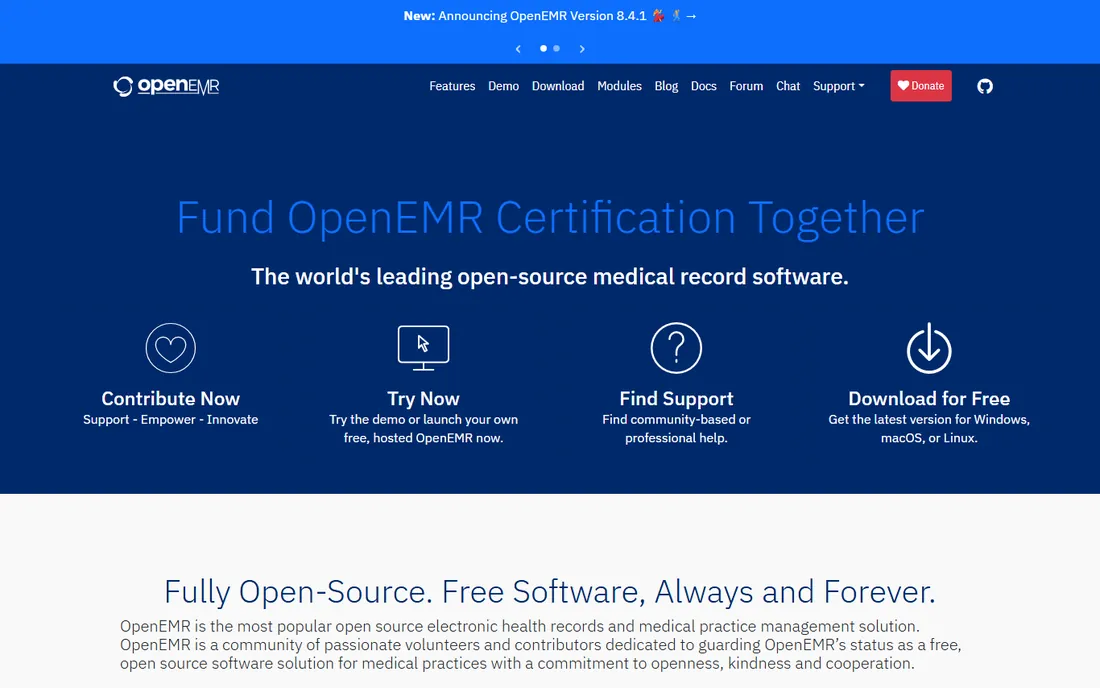 OpenEMR homepage