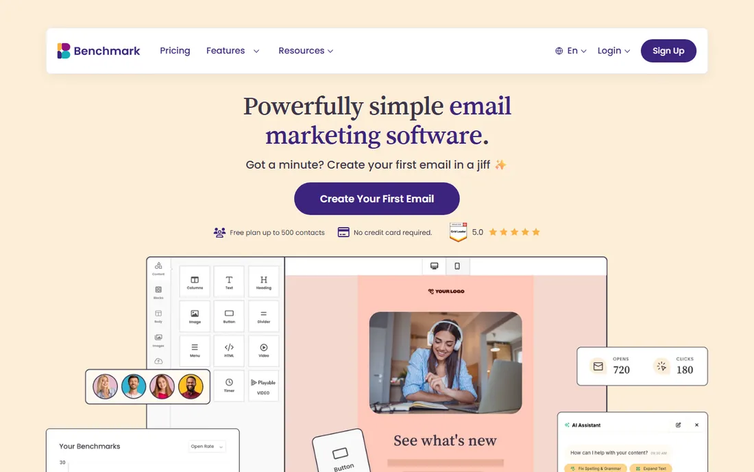 Benchmark Email homepage
