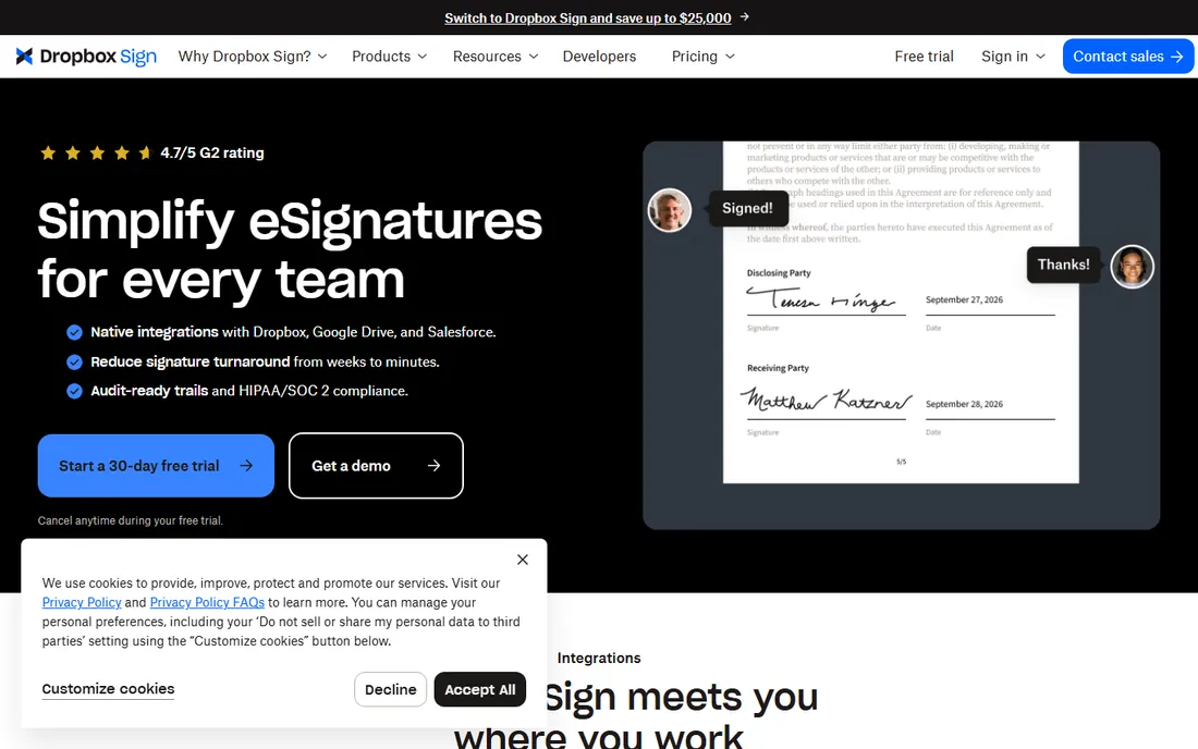 Dropbox Sign homepage