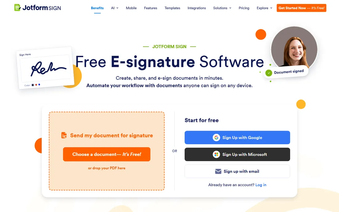 Jotform Sign homepage