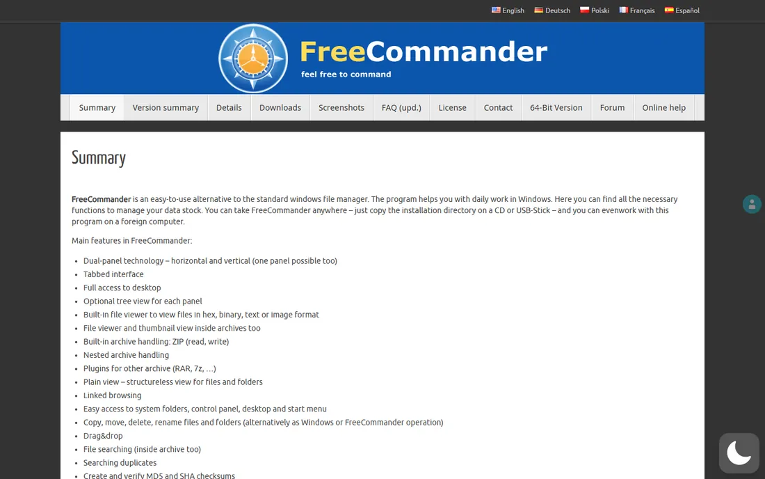 FreeCommander homepage