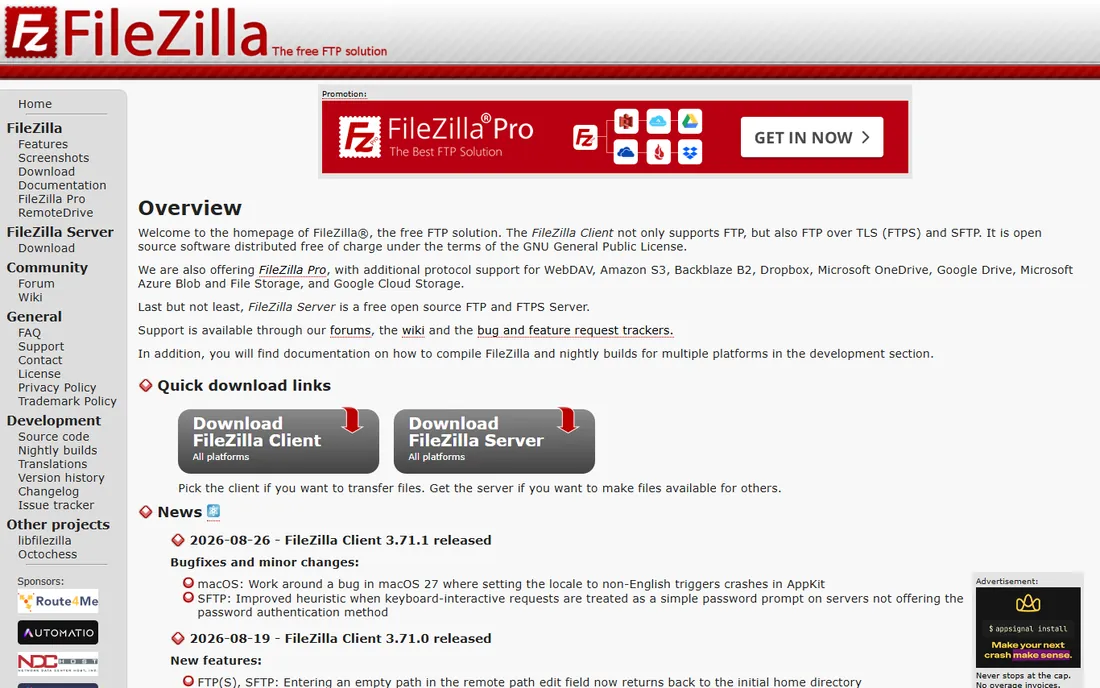 FileZilla homepage