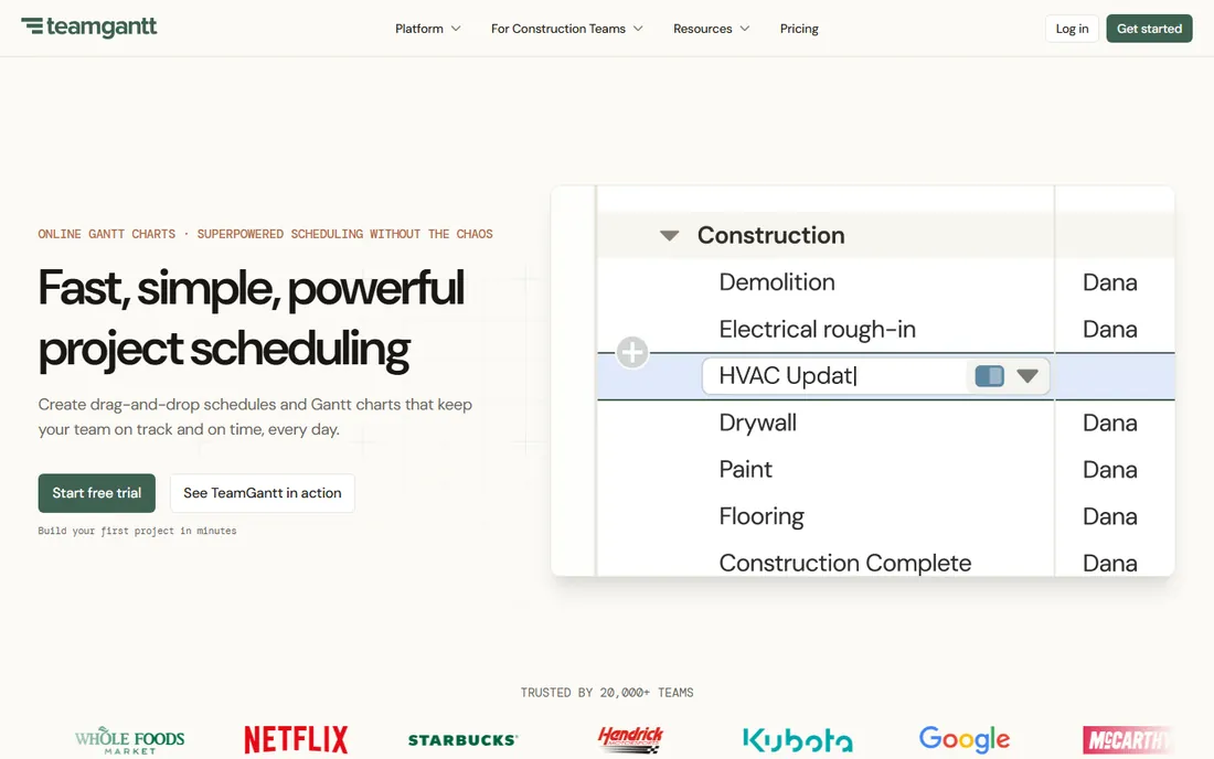 TeamGantt homepage