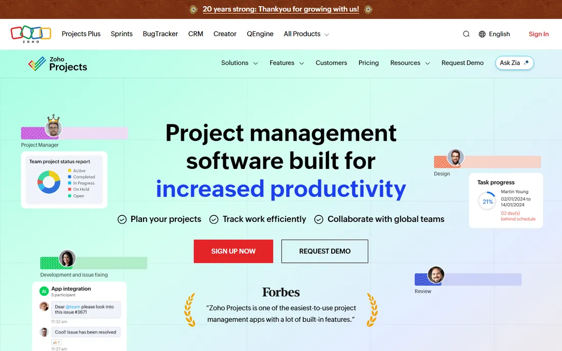Zoho Projects homepage