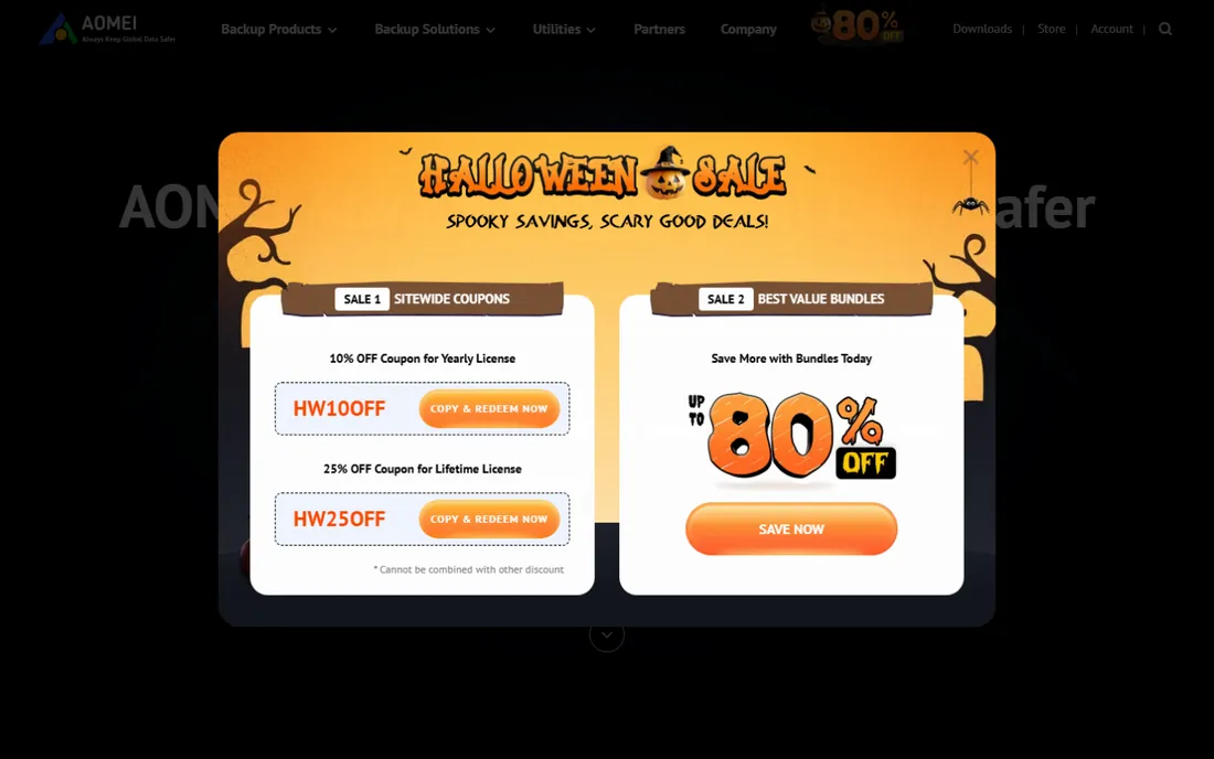 AOMEI Backupper Standard homepage