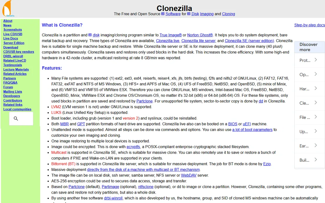 Clonezilla homepage