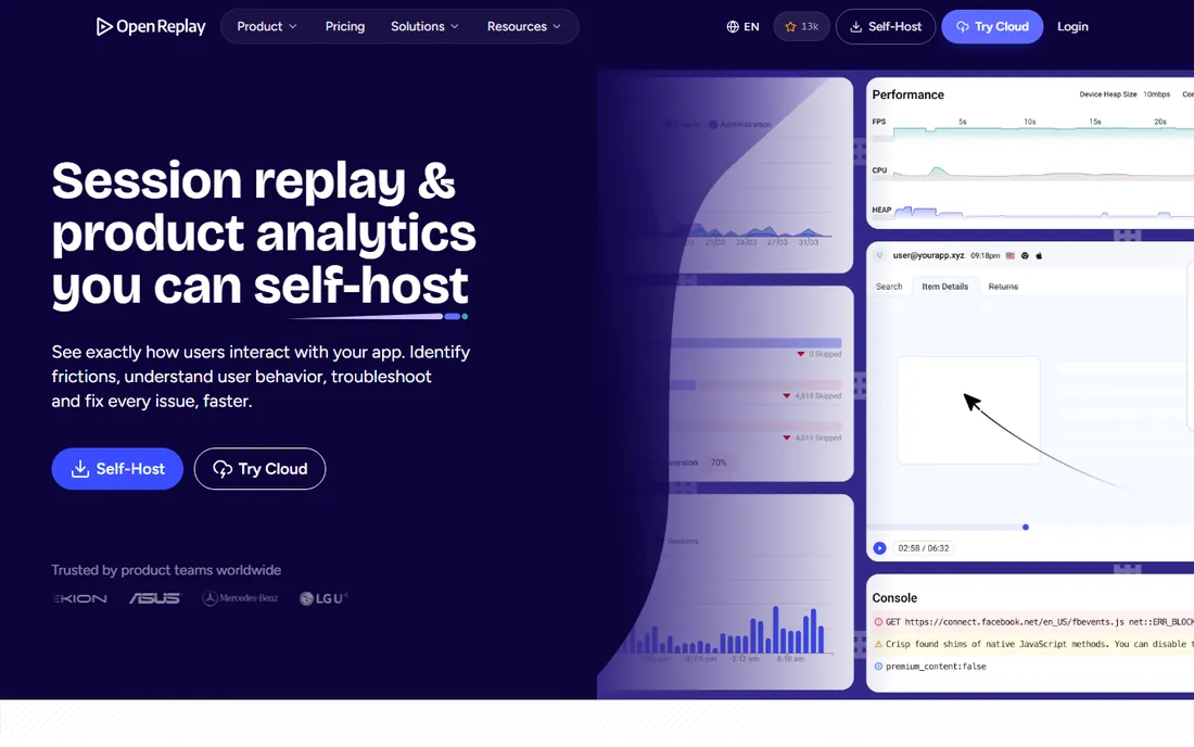 OpenReplay homepage