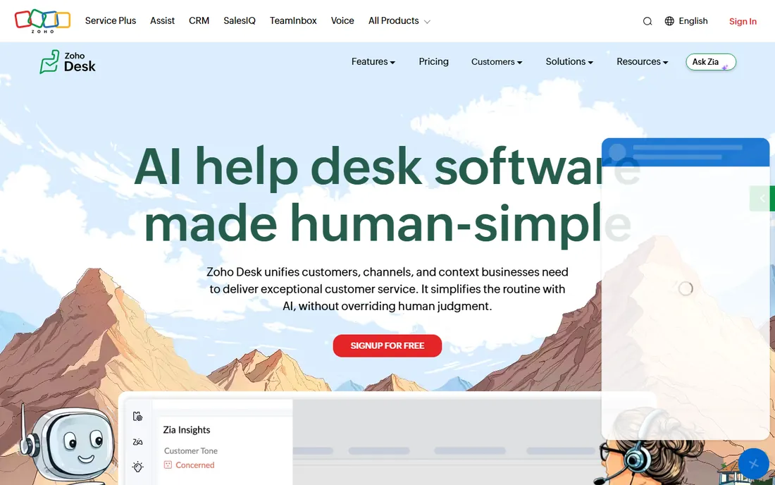 Zoho Desk homepage