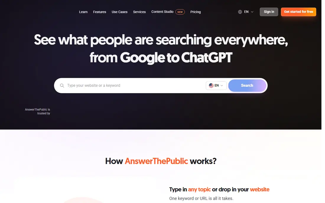AnswerThePublic homepage