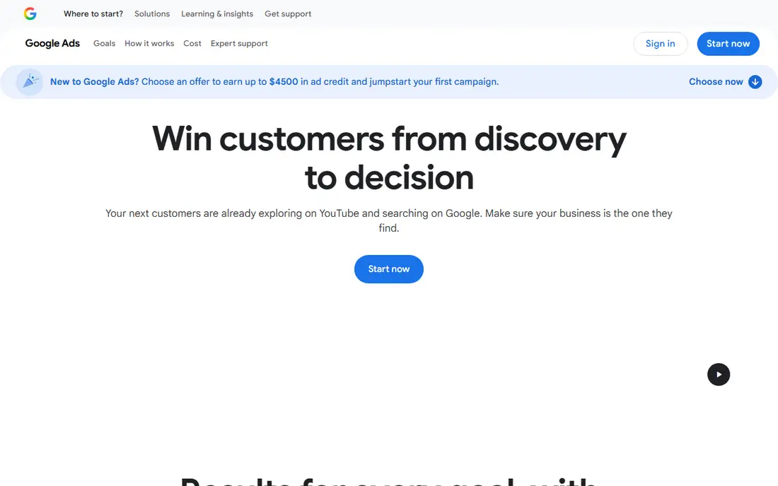 Google Keyword Planner homepage