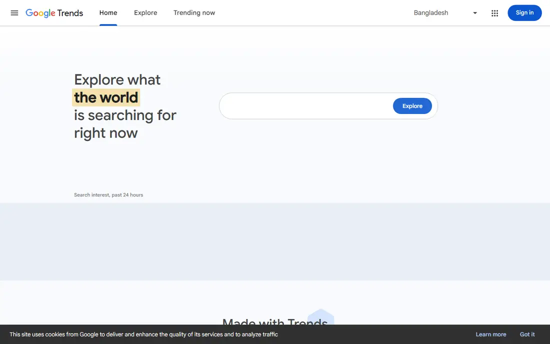 Google Trends homepage