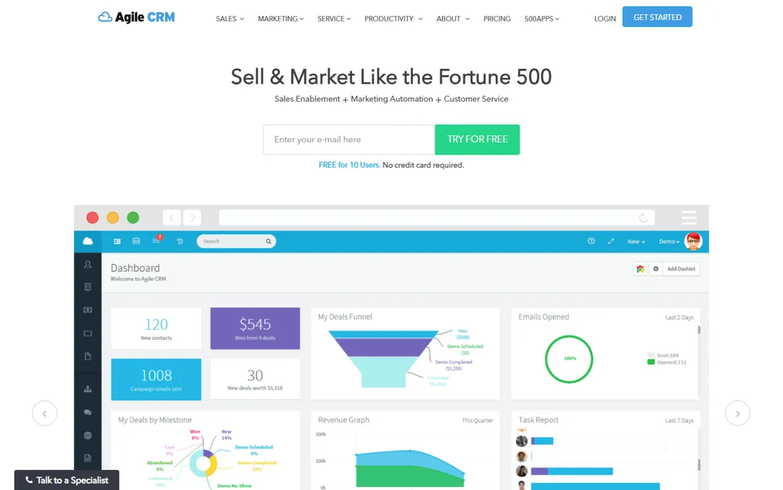 Agile CRM homepage