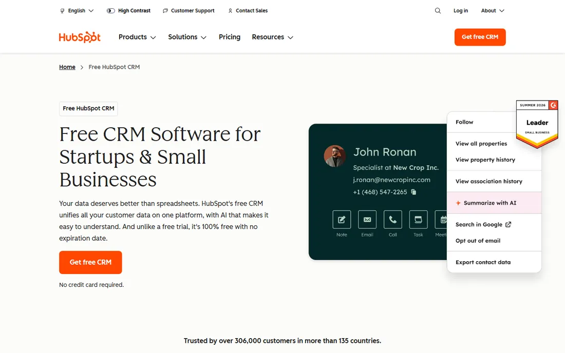 HubSpot CRM homepage