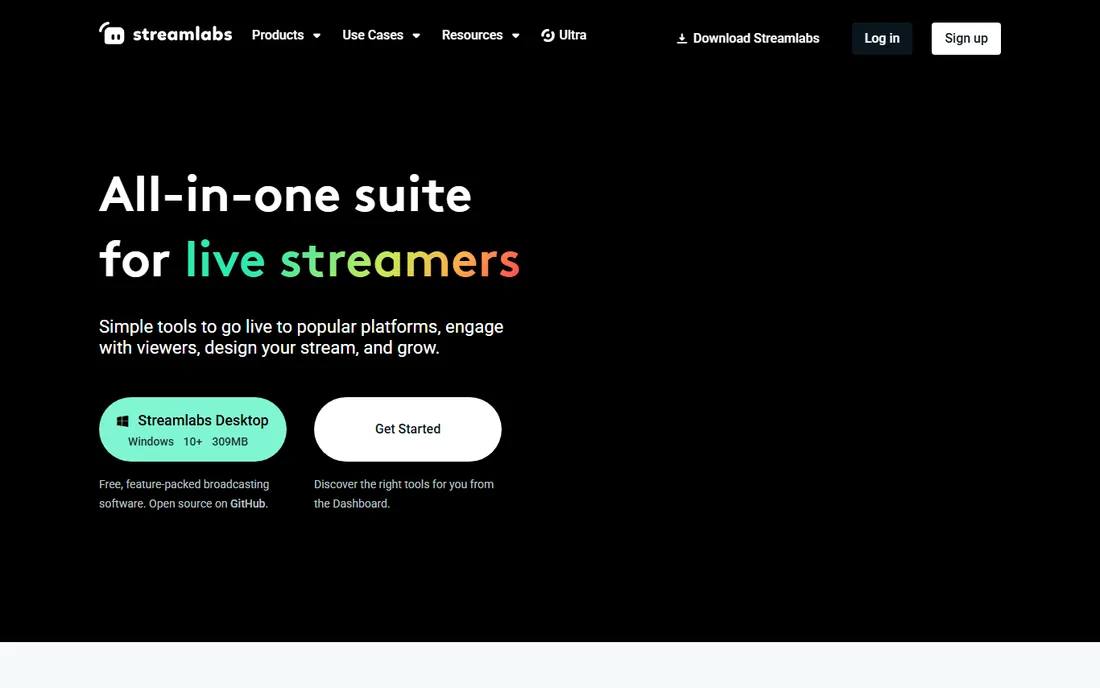 Streamlabs Desktop homepage