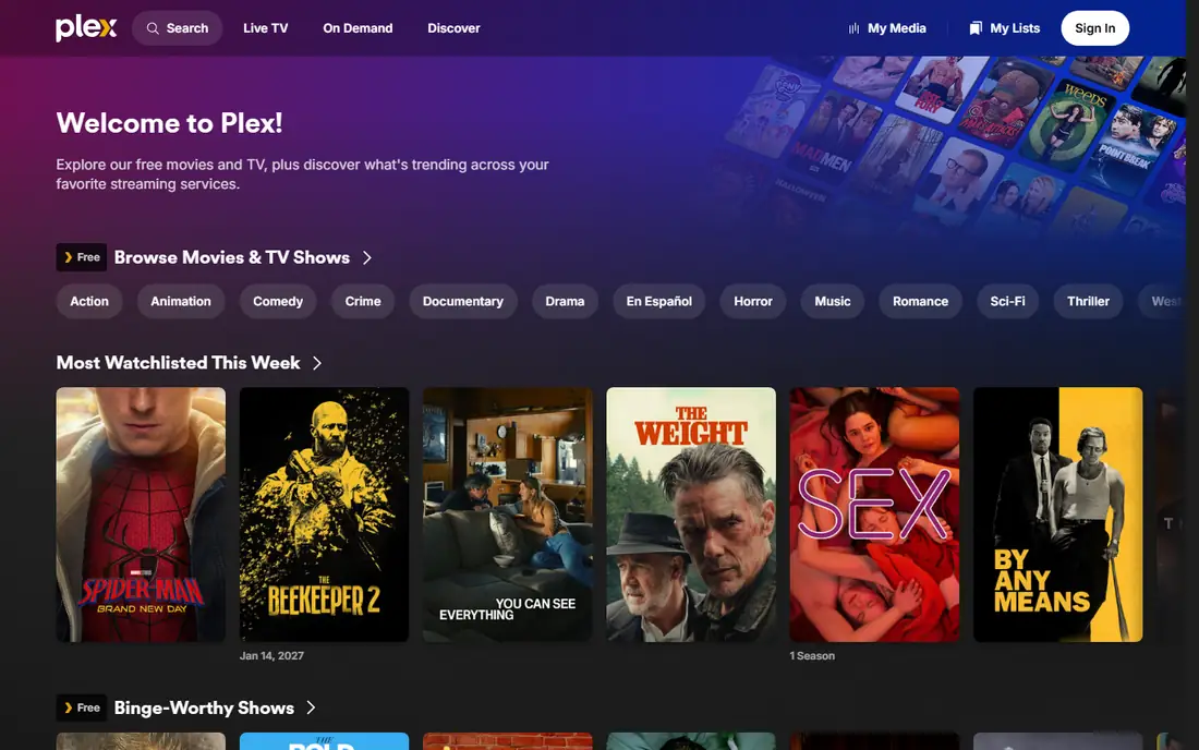 Plex homepage