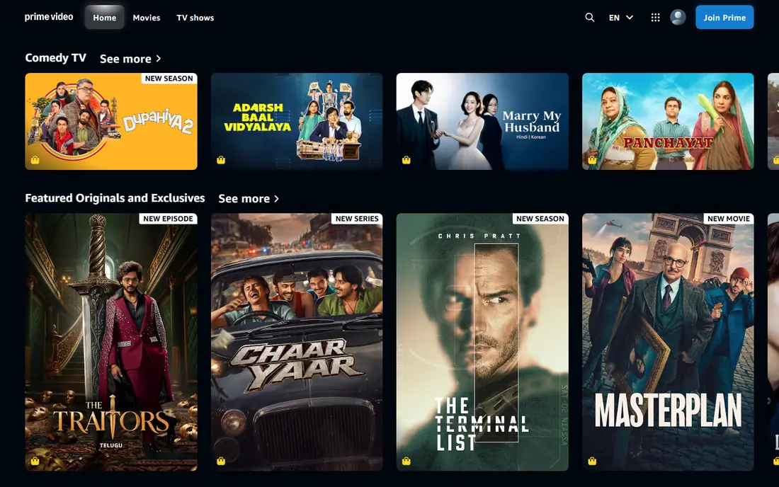 Prime Video Watch for Free homepage