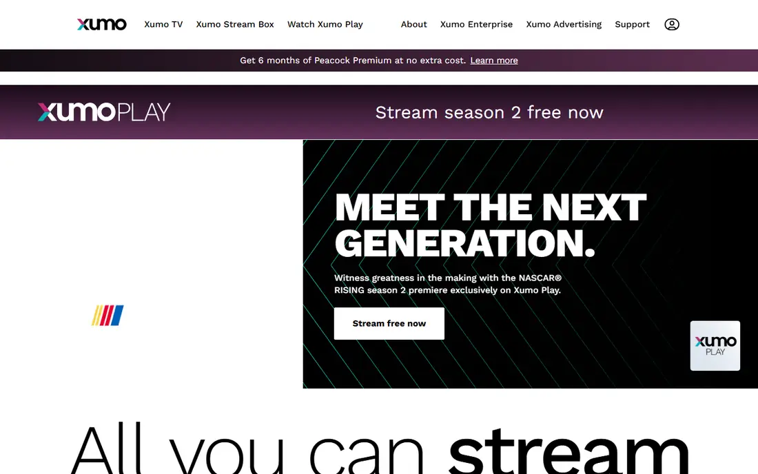 Xumo Play homepage