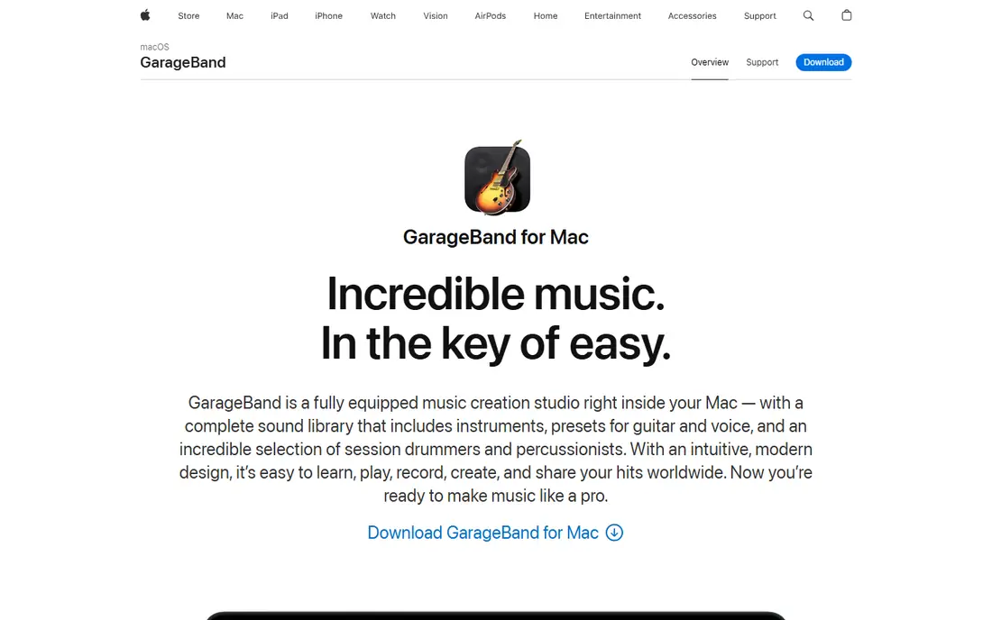 GarageBand homepage