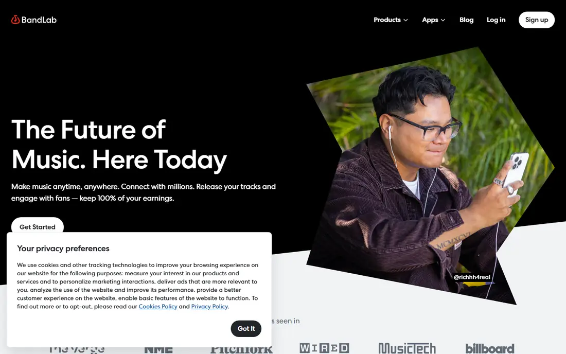 BandLab Studio homepage