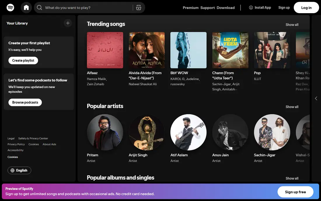 Spotify homepage