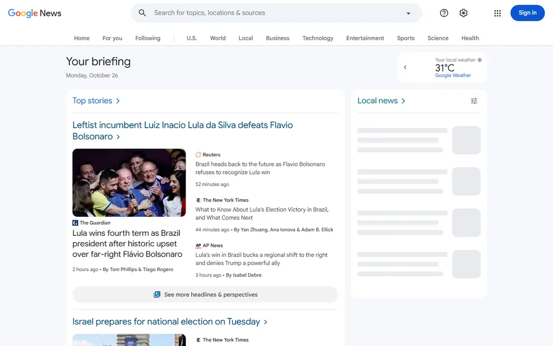 Google News homepage