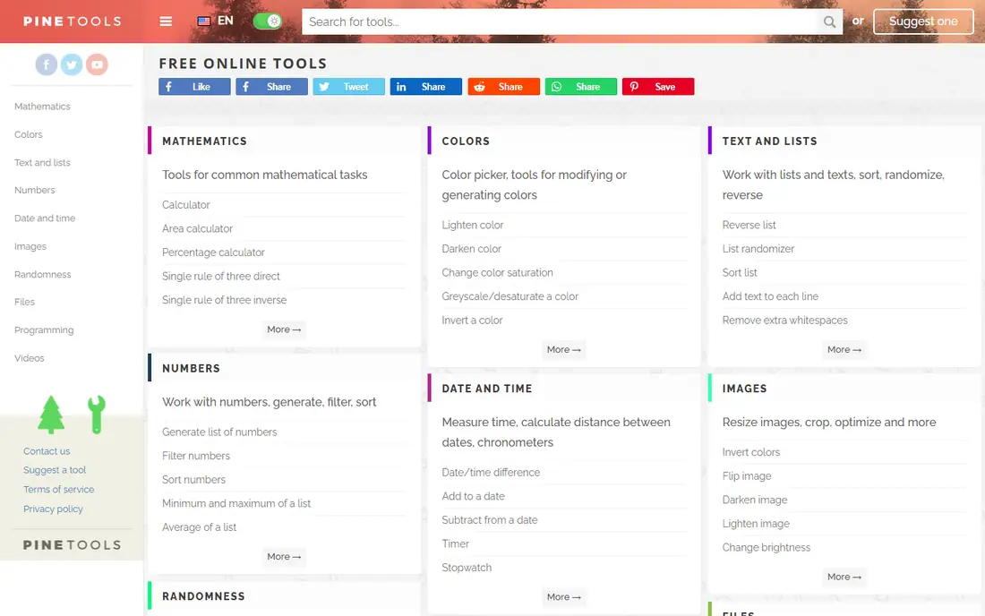 PineTools homepage